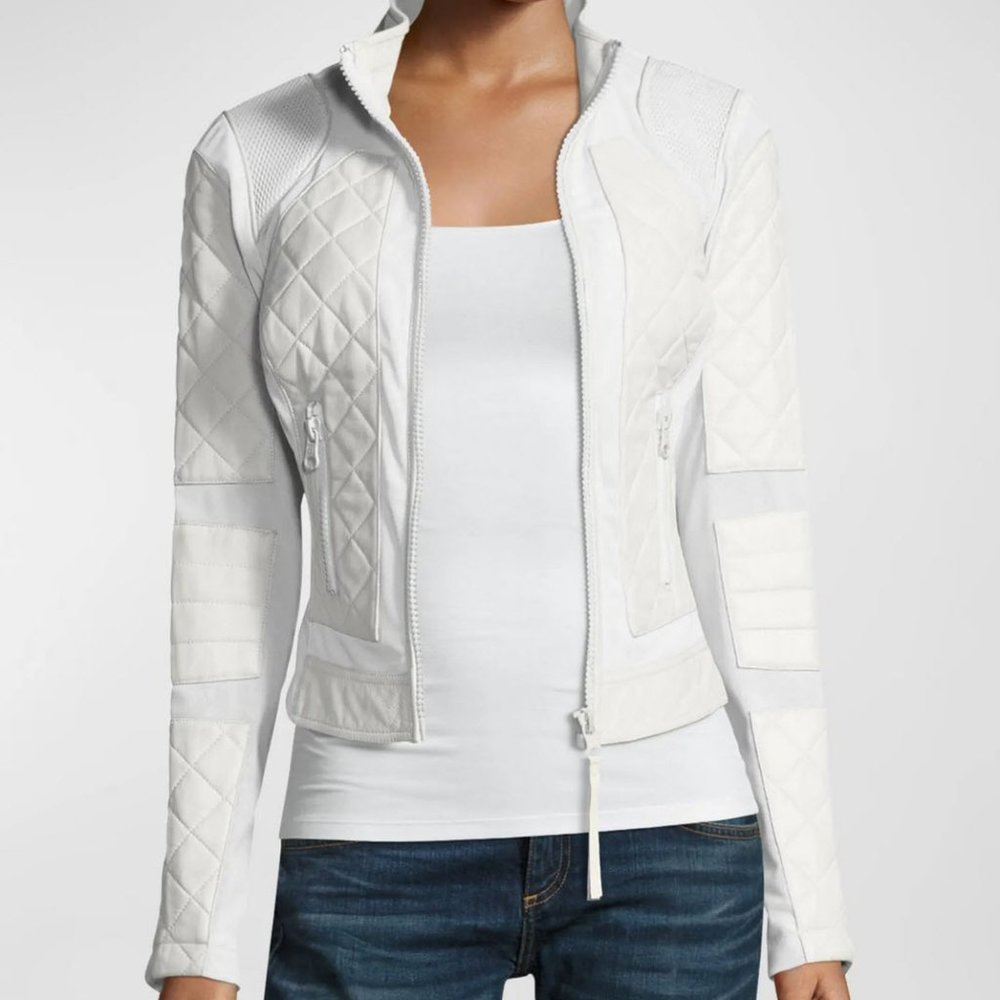 Blanc Noir White Mesh Moto Jacket